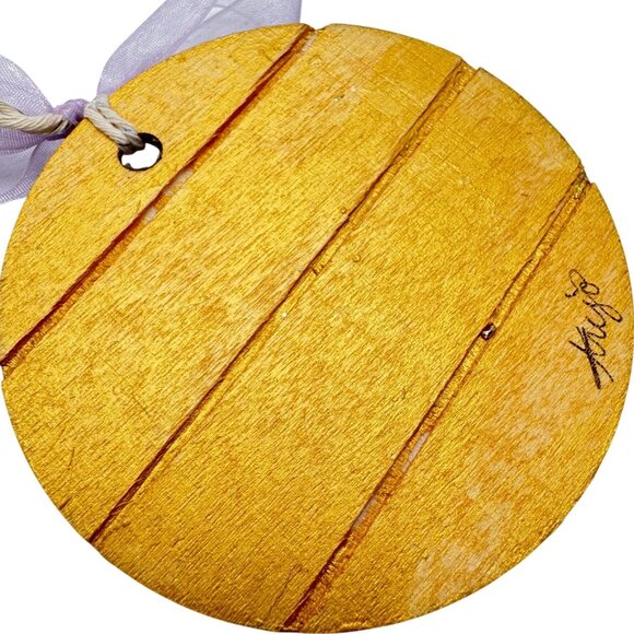 Handcrafted Ornament OOAK Collage Bird Gold & Blue Accents 3" Ribbon - Picture 9 of 10